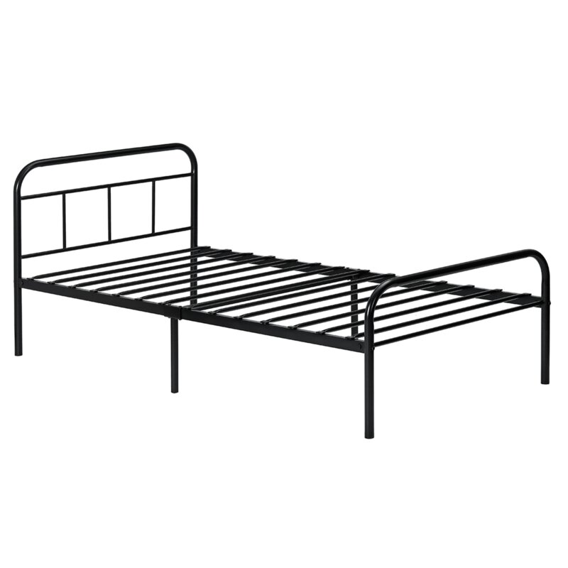 Kingso Twin Bed With Headboard Black Metal Bedframe With Slats For Guests And Reviews Wayfair 